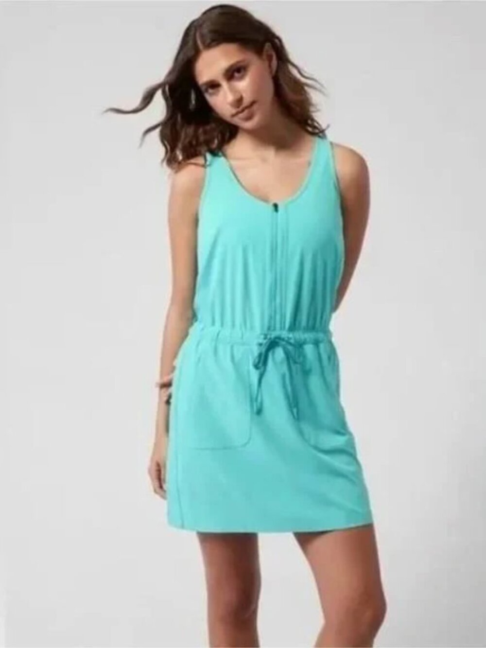 Athleta Expedition Sleeveless Front-Zip Active Skort Dress Teal Blue Pockets, 4